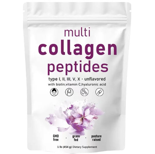 Multi Collagen Peptides Powder - Hydrolyzed Protein Peptides (Type I,II,III,V,X) with Hyaluronic Acid, Biotin & Vitamin C - Unflavored