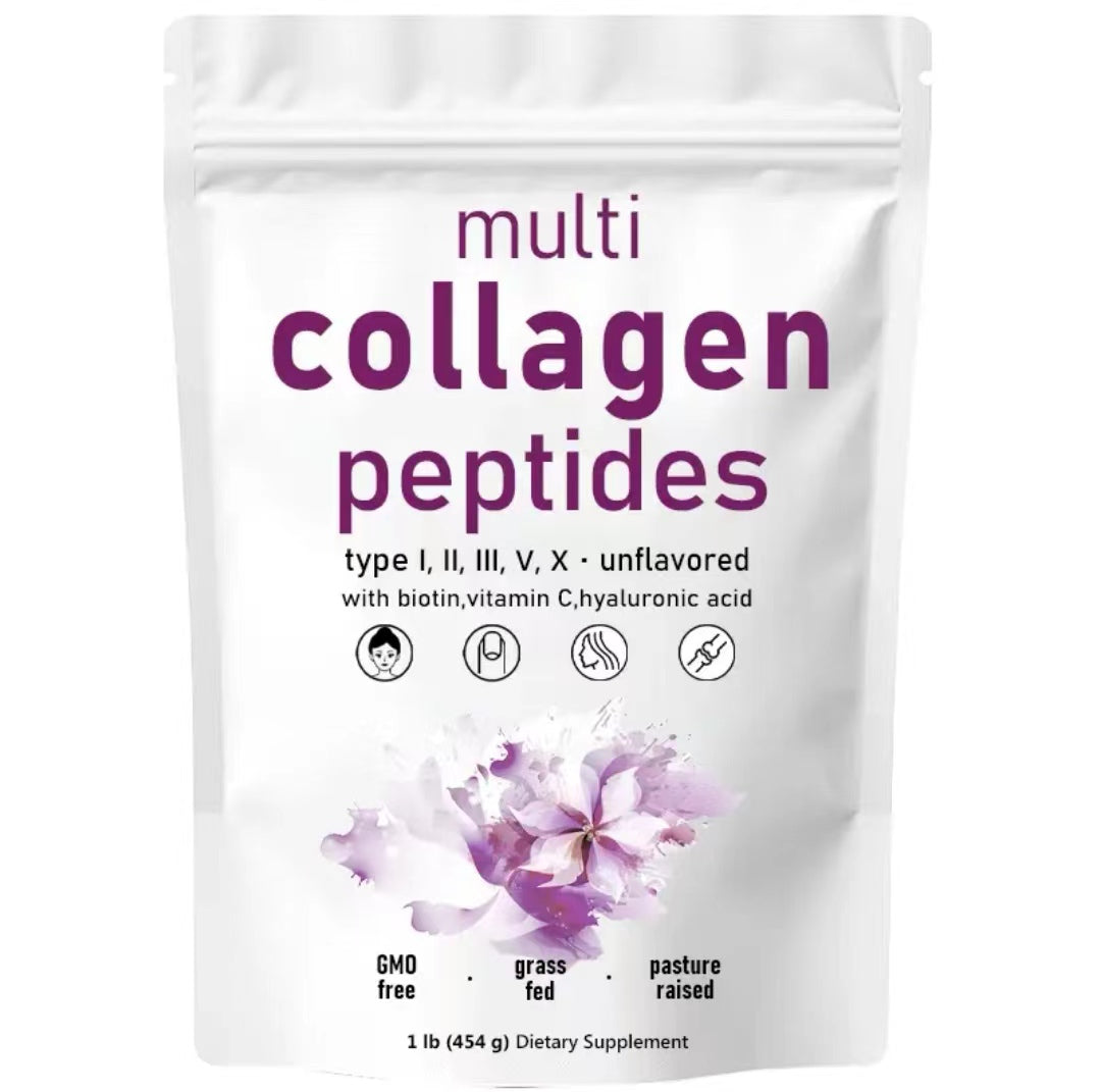 Multi Collagen Peptides Powder - Hydrolyzed Protein Peptides (Type I,II,III,V,X) with Hyaluronic Acid, Biotin & Vitamin C - Unflavored