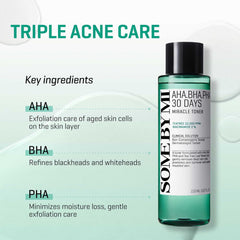 SOME BY MI AHA BHA PHA 30 Days Miracle Toner - 5.07Oz, 150ml - Mild Exfoliating Daily Korean Toner for Face Skin Texture - Skin Wastes, Sebum and Oiliness Care for Sensitive Skin - Korean Skin Care