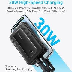 Anker Zolo Power Bank, 10,000mAh 30W Max Fast Charging with Built-In USB-C and MFi-Certified Lightning Cables, For iPhone 15 Series, MacBook, and More