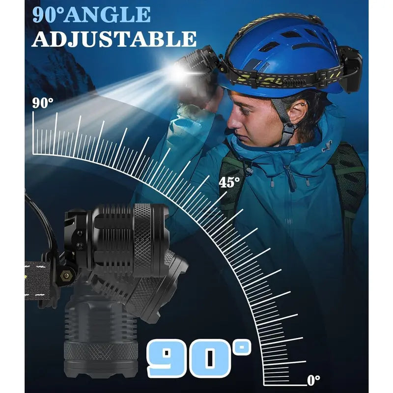 Moko 150000 lumen rechargeable headlamp-60H long battery life detachable, 8 modes super bright 50W bulb IP68 waterproof 90 ° adjustable sensor headlight for outdoor camping fishing running hunting