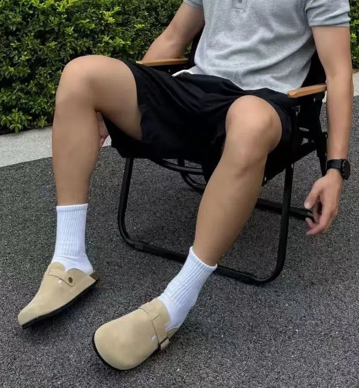 Snowind Women Men Round Toe Cork Footbed Clogs with Adjustable Flat Buckle, Suede Texture, and Casual Outdoor Slip-On Design