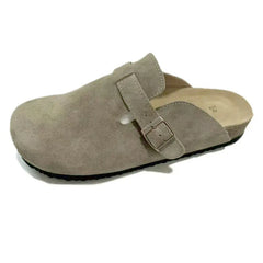 Snowind Women Men Round Toe Cork Footbed Clogs with Adjustable Flat Buckle, Suede Texture, and Casual Outdoor Slip-On Design