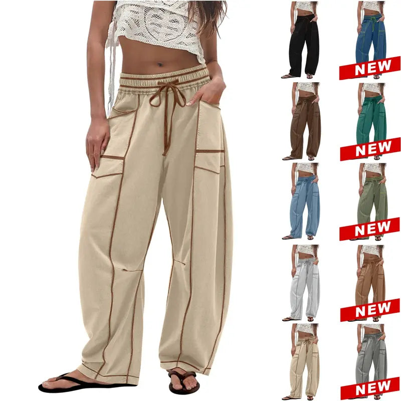 Tanming Women's High Waisted Barrel Sweatpants Wide Leg Lounge Joggers with Pockets Drawstring Waist Soft Breathable Fabric Seam Stitch Detailing Fall Casual Pants Athleisure Style Bottoms Womenswear Trouser