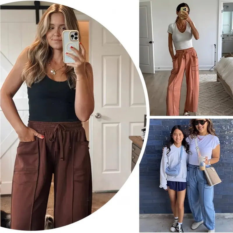 Tanming Women's High Waisted Barrel Sweatpants Wide Leg Lounge Joggers with Pockets Drawstring Waist Soft Breathable Fabric Seam Stitch Detailing Fall Casual Pants Athleisure Style Bottoms Womenswear Trouser