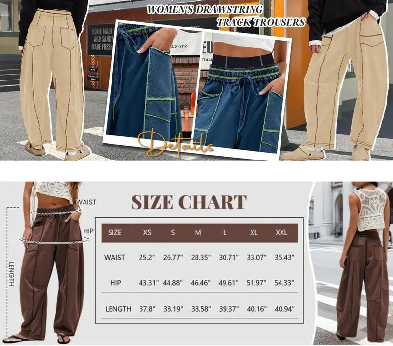 Tanming Women's High Waisted Barrel Sweatpants Wide Leg Lounge Joggers with Pockets Drawstring Waist Soft Breathable Fabric Seam Stitch Detailing Fall Casual Pants Athleisure Style Bottoms Womenswear Trouser