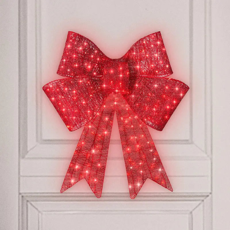Best Choice Products Pre-Lit Christmas Bow,Large Outdoor LED Lighted Holiday Décor w/ 8Light Functions, Hook