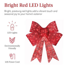 Best Choice Products Pre-Lit Christmas Bow,Large Outdoor LED Lighted Holiday Décor w/ 8Light Functions, Hook