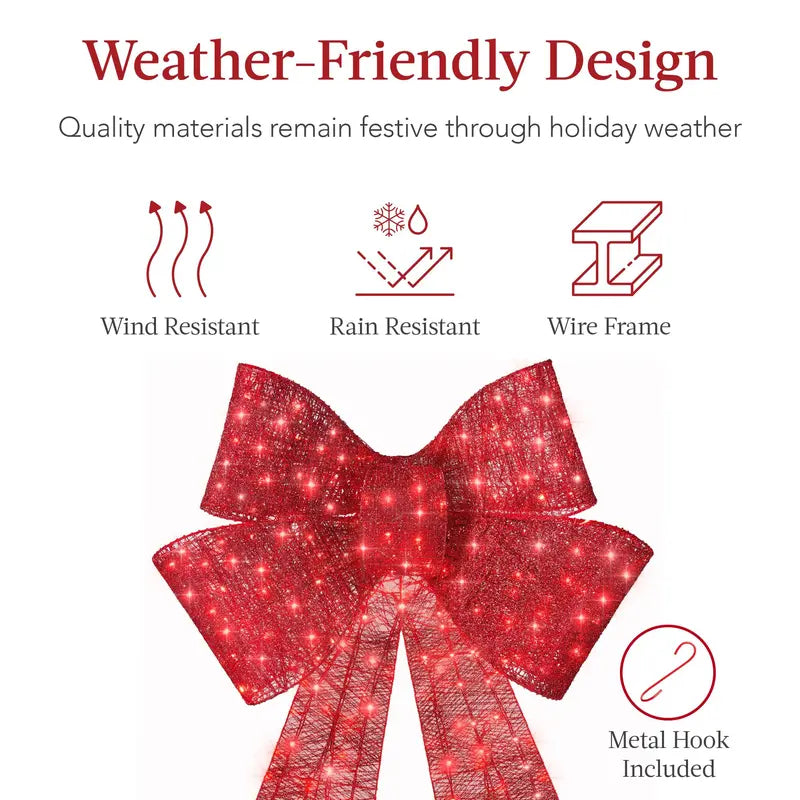 Best Choice Products Pre-Lit Christmas Bow,Large Outdoor LED Lighted Holiday Décor w/ 8Light Functions, Hook