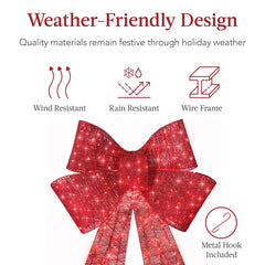 Best Choice Products Pre-Lit Christmas Bow,Large Outdoor LED Lighted Holiday Décor w/ 8Light Functions, Hook