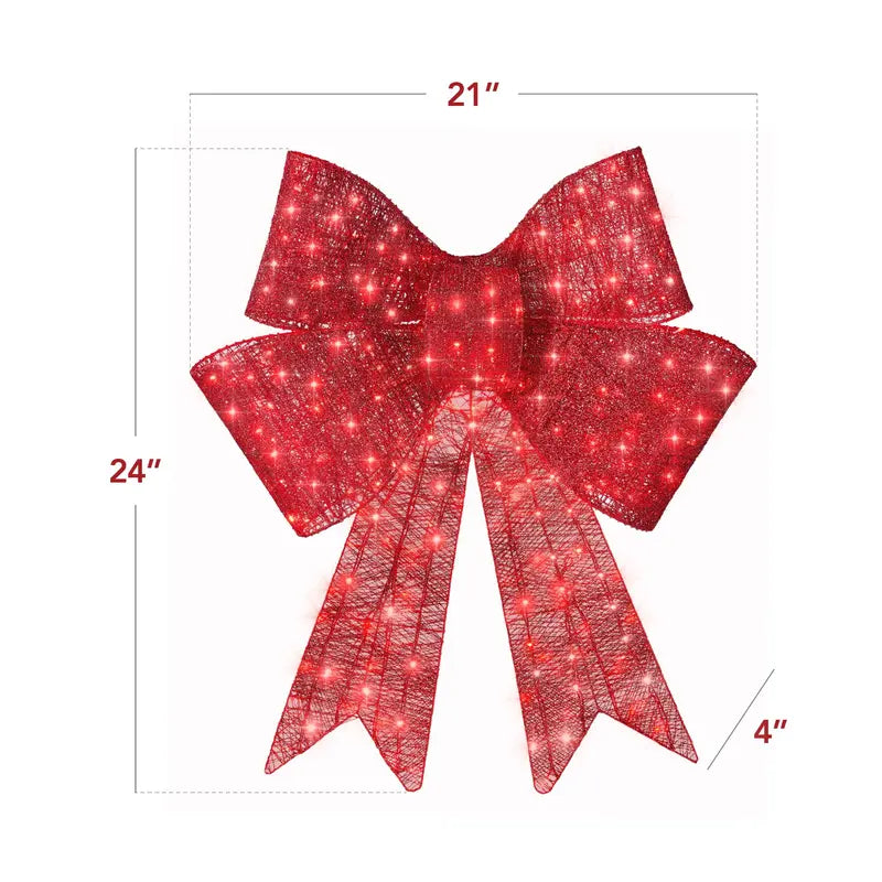 Best Choice Products Pre-Lit Christmas Bow,Large Outdoor LED Lighted Holiday Décor w/ 8Light Functions, Hook