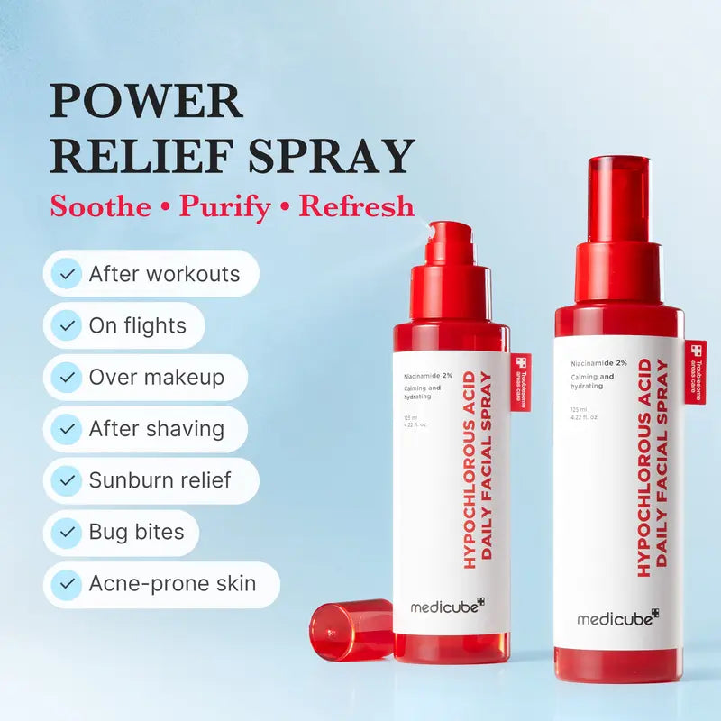 [NEW] [medicube] Hypochlorous Power Relief SOS Spray Designed for Acne Prone Skin l Hypochlorous Acid Facial Mist for Soothing Redness due to dryness | Niacinamide For Uneven Skin Tone & Texture | Korean Skincare | 4.22 fl.oz