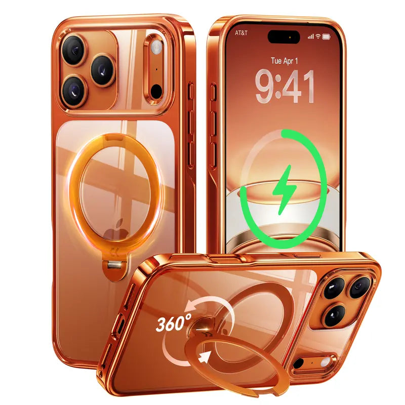 CASEKO0 Cosmic Orange iPhone 17 Pro Max Case with 360 Spin Magnetic Stand [Fit for MagSafe][17FT Military Protection] Slim Polished for iPhone 17 Pro Max Case with Stand 6.9",Cosmic Orange