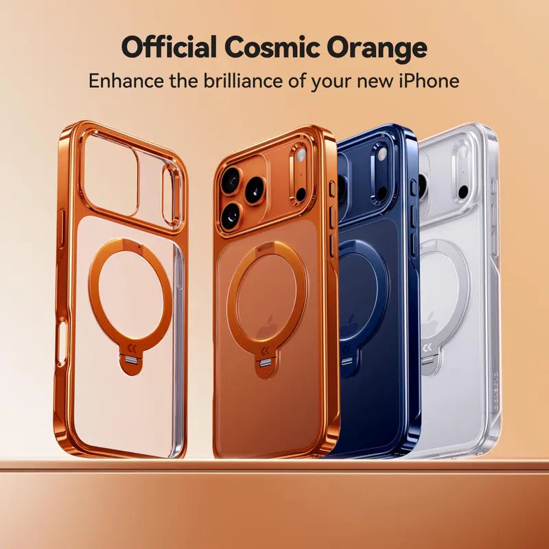 CASEKO0 Cosmic Orange iPhone 17 Pro Max Case with 360 Spin Magnetic Stand [Fit for MagSafe][17FT Military Protection] Slim Polished for iPhone 17 Pro Max Case with Stand 6.9",Cosmic Orange