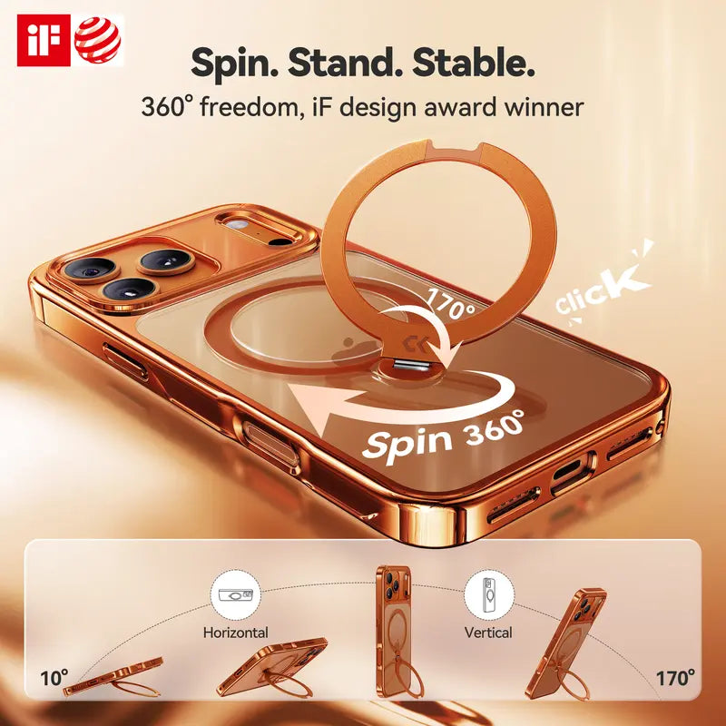 CASEKO0 Cosmic Orange iPhone 17 Pro Max Case with 360 Spin Magnetic Stand [Fit for MagSafe][17FT Military Protection] Slim Polished for iPhone 17 Pro Max Case with Stand 6.9",Cosmic Orange