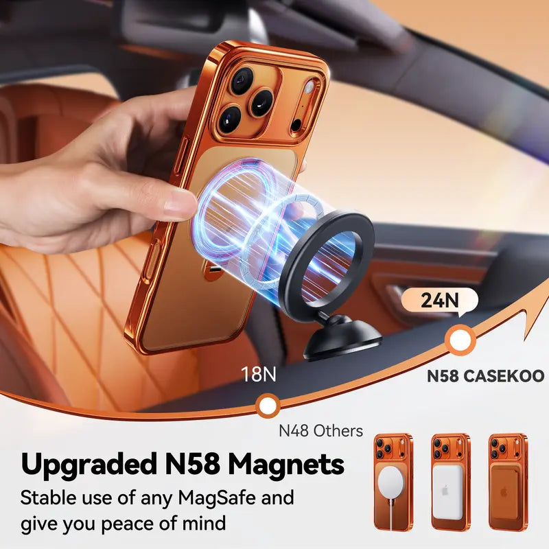 CASEKO0 Cosmic Orange iPhone 17 Pro Max Case with 360 Spin Magnetic Stand [Fit for MagSafe][17FT Military Protection] Slim Polished for iPhone 17 Pro Max Case with Stand 6.9",Cosmic Orange
