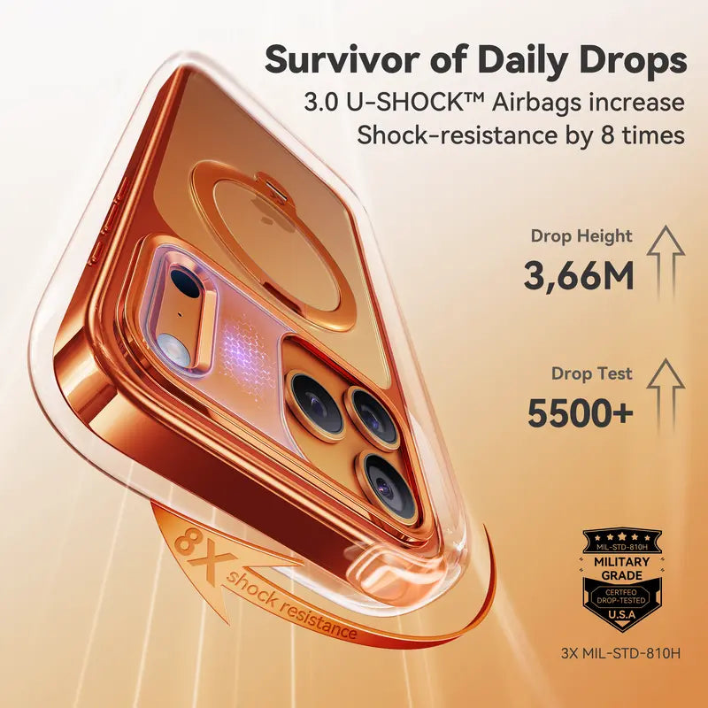 CASEKO0 Cosmic Orange iPhone 17 Pro Max Case with 360 Spin Magnetic Stand [Fit for MagSafe][17FT Military Protection] Slim Polished for iPhone 17 Pro Max Case with Stand 6.9",Cosmic Orange