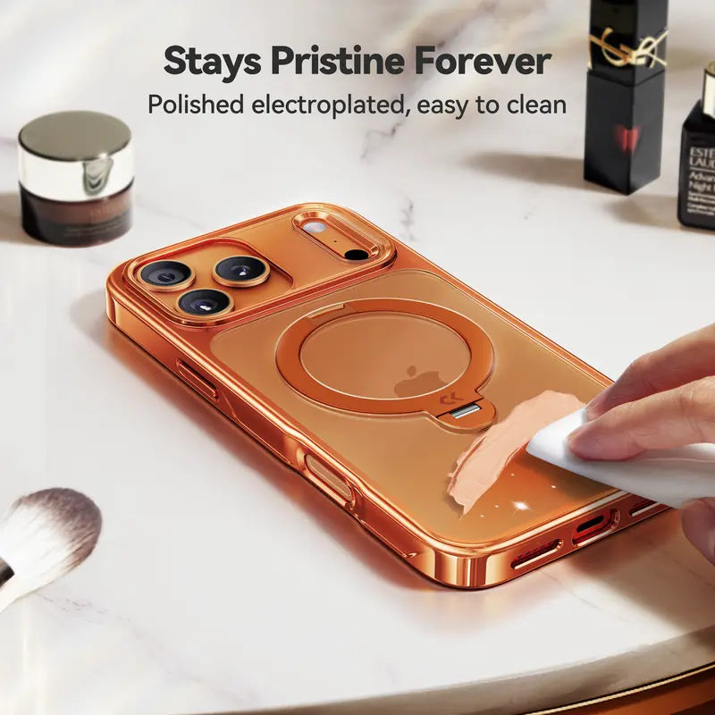 CASEKO0 Cosmic Orange iPhone 17 Pro Max Case with 360 Spin Magnetic Stand [Fit for MagSafe][17FT Military Protection] Slim Polished for iPhone 17 Pro Max Case with Stand 6.9",Cosmic Orange