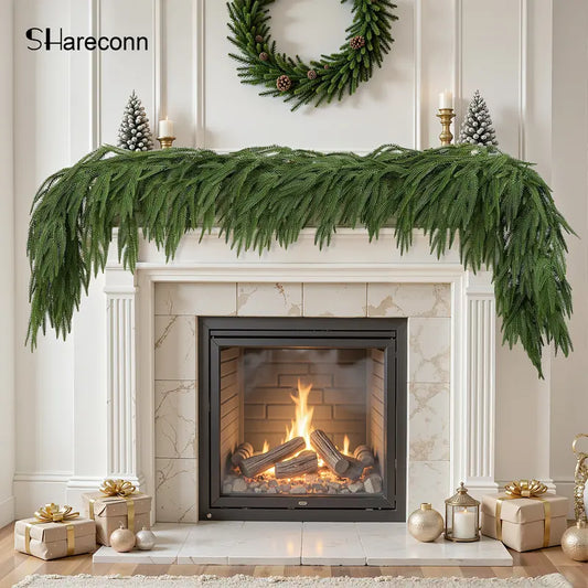 SHareconn 6/9/12 ft Artificial Christmas Garland, Real Touch Norfolk Pine Garland - Pine Garland, Greenery Christmas Garland for Mantle, Table, Fireplace, indoor, Outdoor Christmas