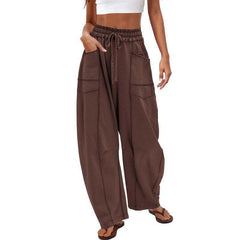 Tanming Women's High Waisted Barrel Sweatpants Wide Leg Lounge Joggers with Pockets Drawstring Waist Soft Breathable Fabric Seam Stitch Detailing Fall Casual Pants Athleisure Style Bottoms Womenswear Trouser