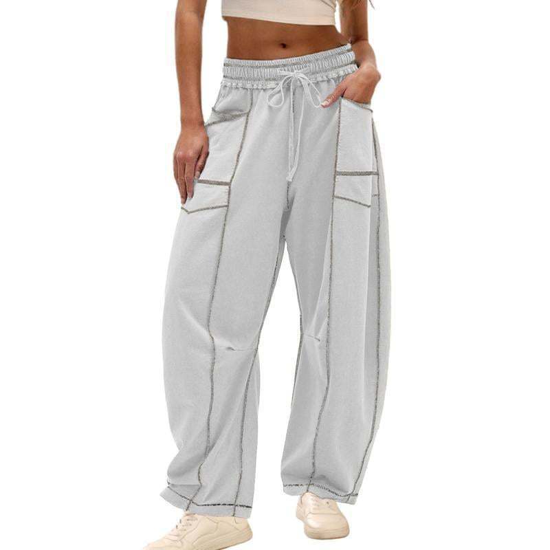 Tanming Women's High Waisted Barrel Sweatpants Wide Leg Lounge Joggers with Pockets Drawstring Waist Soft Breathable Fabric Seam Stitch Detailing Fall Casual Pants Athleisure Style Bottoms Womenswear Trouser