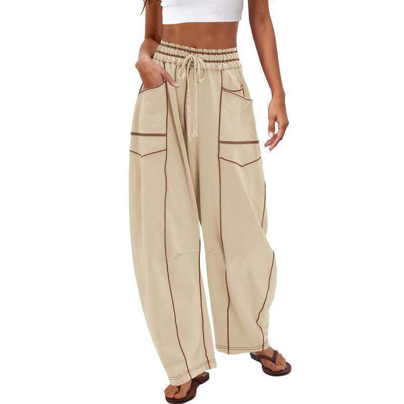 Tanming Women's High Waisted Barrel Sweatpants Wide Leg Lounge Joggers with Pockets Drawstring Waist Soft Breathable Fabric Seam Stitch Detailing Fall Casual Pants Athleisure Style Bottoms Womenswear Trouser