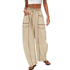Tanming Women's High Waisted Barrel Sweatpants Wide Leg Lounge Joggers with Pockets Drawstring Waist Soft Breathable Fabric Seam Stitch Detailing Fall Casual Pants Athleisure Style Bottoms Womenswear Trouser