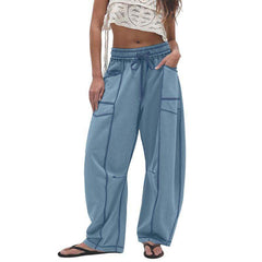 Tanming Women's High Waisted Barrel Sweatpants Wide Leg Lounge Joggers with Pockets Drawstring Waist Soft Breathable Fabric Seam Stitch Detailing Fall Casual Pants Athleisure Style Bottoms Womenswear Trouser
