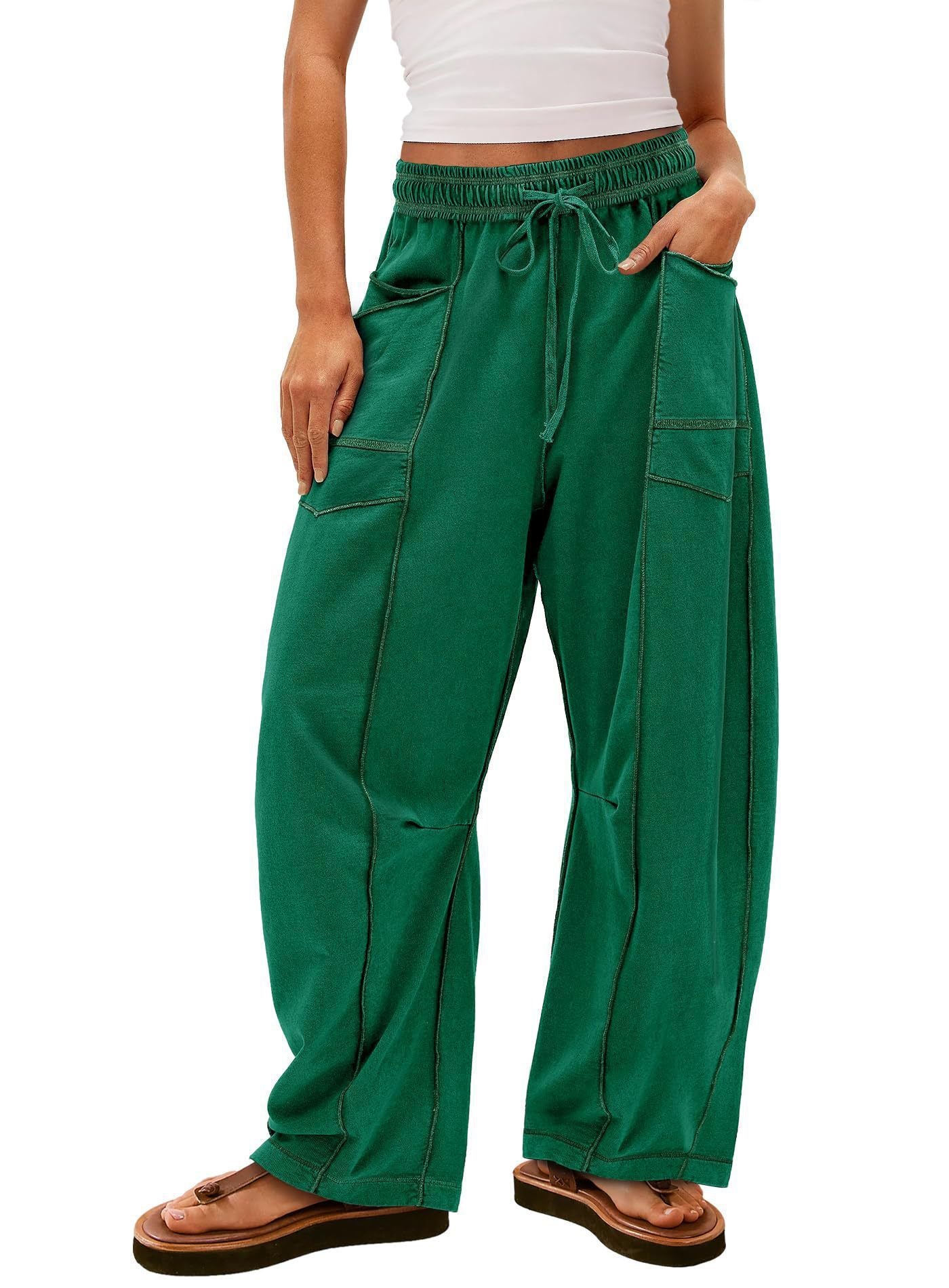 Tanming Women's High Waisted Barrel Sweatpants Wide Leg Lounge Joggers with Pockets Drawstring Waist Soft Breathable Fabric Seam Stitch Detailing Fall Casual Pants Athleisure Style Bottoms Womenswear Trouser