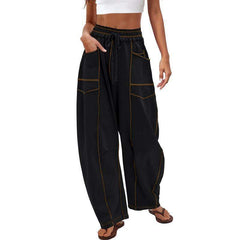 Tanming Women's High Waisted Barrel Sweatpants Wide Leg Lounge Joggers with Pockets Drawstring Waist Soft Breathable Fabric Seam Stitch Detailing Fall Casual Pants Athleisure Style Bottoms Womenswear Trouser