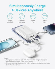 Anker Zolo Power Bank, 10,000mAh 30W Max Fast Charging with Built-In USB-C and MFi-Certified Lightning Cables, For iPhone 15 Series, MacBook, and More